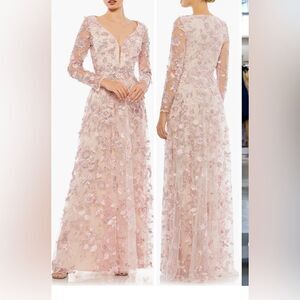 NEW Mac Duggal women’s floral appliqué long sleeve lace A-line gown size 14